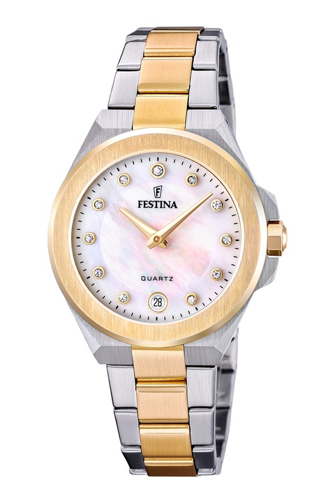 Festina, Ceas din otel inoxidabil cu cristale, Argint, Auriu
