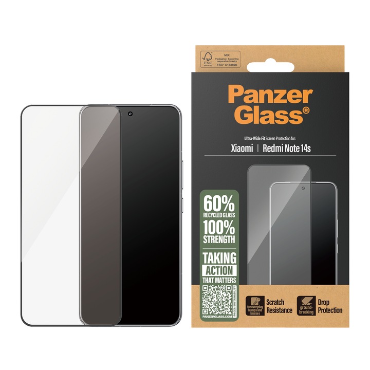 Protector de sticla PanzerGlass pentru Xiaomi Redmi Note 14s, UWF, Transparent