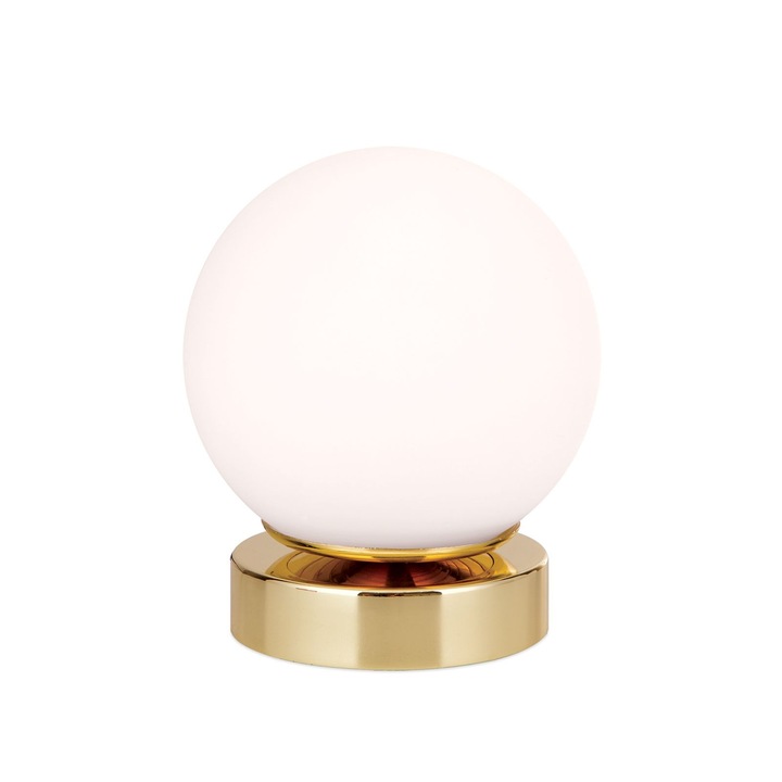 Veioza mica TRICIA cu abajur din sticla rotunda opal mat, LED3W/195lm/3000K otel finisaj alama lucioasa, 14cm IP20 ORION