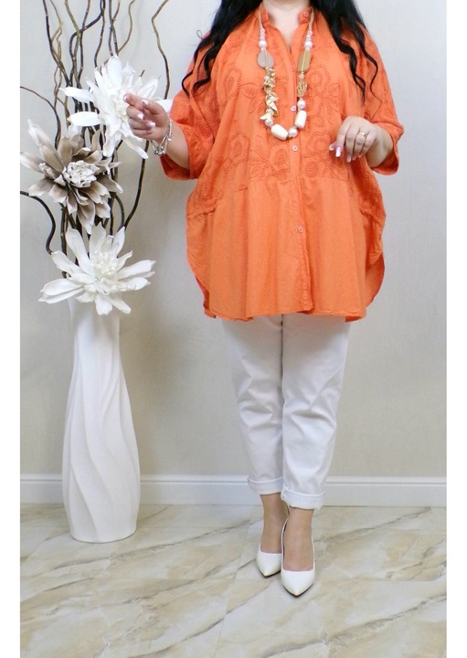 Túlméretezett ing virágmintás hímzéssel, narancssárga, L-3XL