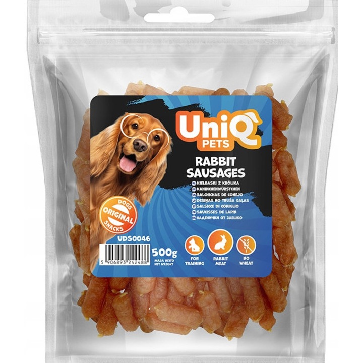 Лакомства за кучета UNIQ PETS, наденички от заешко, 500g
