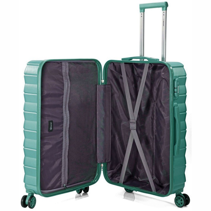 Troler mediu extensibil Benzi BZ 5811, ABS, 66x42x27 cm, bagaj de cala, cifru, 4 roti duble 360°, verde