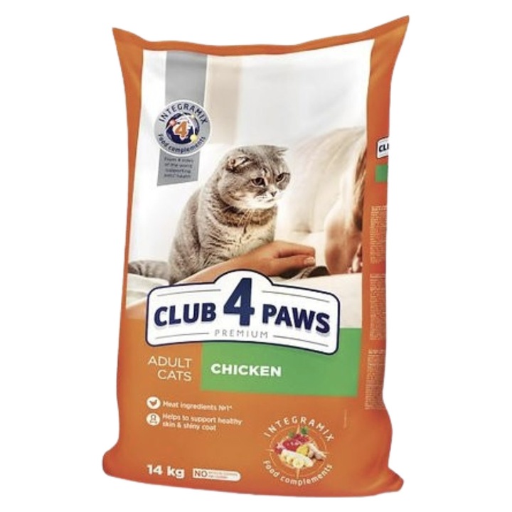 Суха храна Club 4 Paws за възрастни котки, с пилешко месо, 14 кг