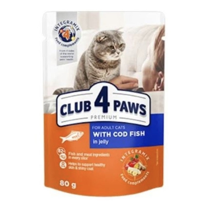 Pachet 10 plicuri hrana pentru pisici adulte, premium, 80 g, Club 4 Paws, cod in jeleu