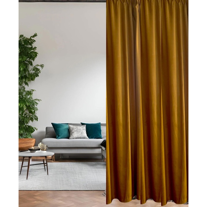 Bársony függöny billegős, mustársárga, sima, 240 m x 400 H cm