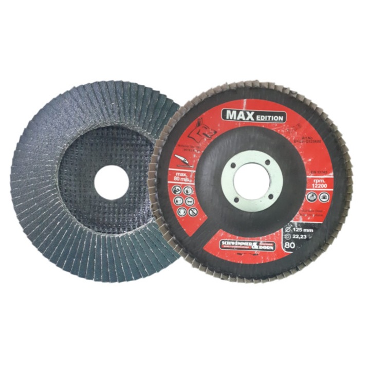 Disc lamelar frontal inclinat pentru slefuit inox, MAX EDITION, 125x22.23, granulatie 80