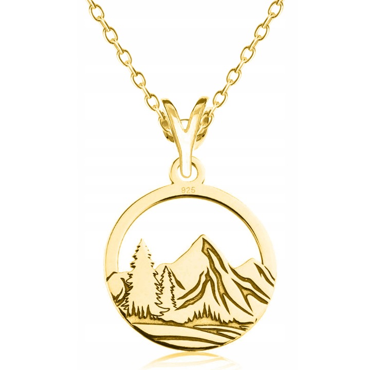 Colier Dama, Larezo, Pandantiv, Munte Simbol Aventura, Fabricat Din Argint Placat Cu Aur, Auriu, 45 CM