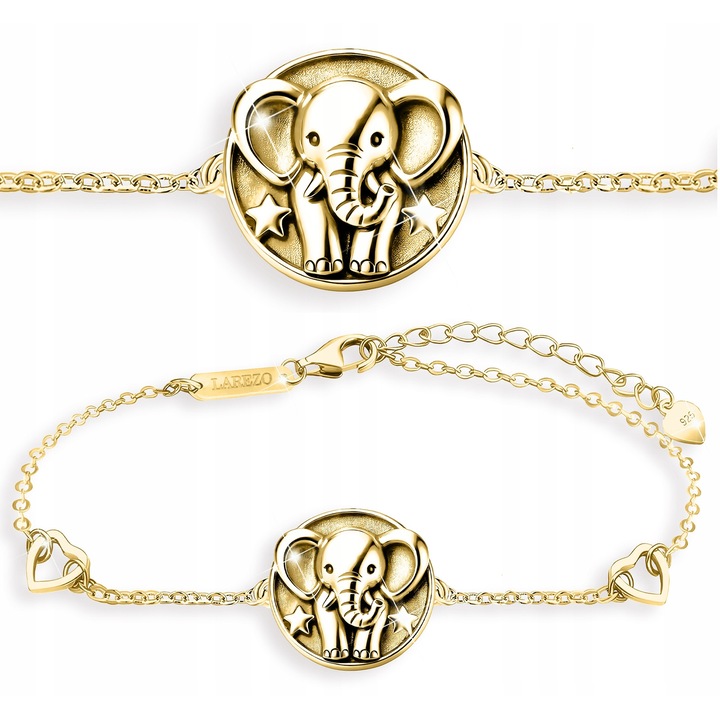 Bratara Dama, Larezo, Design Elefant Cu Stele, Simbol Noroc Si Intelepciune, Auriu, 16 + 3 cm