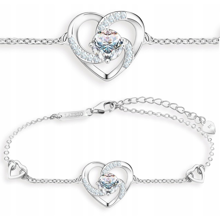 Bratara Pentru Dama, Larezo, Inima Din Cristal, 16 cmx3 cmx12x13 mm, Argint 925, Pietre Zirconii, Impletitura Ancora, Motiv Inima / Animale, Cutie De Bijuterii, Certificat De Calitate, Bijuterie Pentru Femei, Argintie