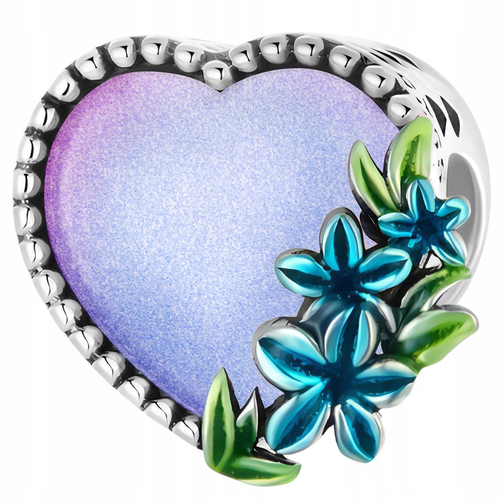 Talisman Charm, Pandantiv Bratara, Larezo, Inima Cu Flori, 10x10x5 mm, Argint 925, Antialergic, Lustruit Manual, Design Luxos, Cutie Pentru Bijuterii, Certificat De Calitate, Bijuterie Pentru Femei, Argintiu