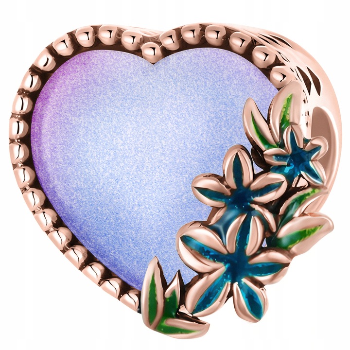 Talisman Charm, Pandantiv Bratara, Larezo, Inima Cu Flori, 10x10x5 mm, Argint 925, Aur Roz 750, Greutate 2.3 g, Proba 925, Cutie De Bijuterii, Certificat De Calitate, Bijuterie Pentru Femei, Aur Roz