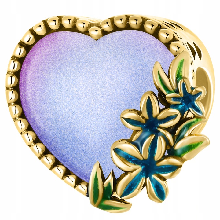 Talisman Charm, Pandantiv Bratara, Larezo, Inima Cu Flori, 10x10x5 mm, Argint 925, Acoperire Aur 585, Greutate 2.3 g, Cutie De Bijuterii, Certificat De Calitate, Bijuterie Pentru Femei, Auriu