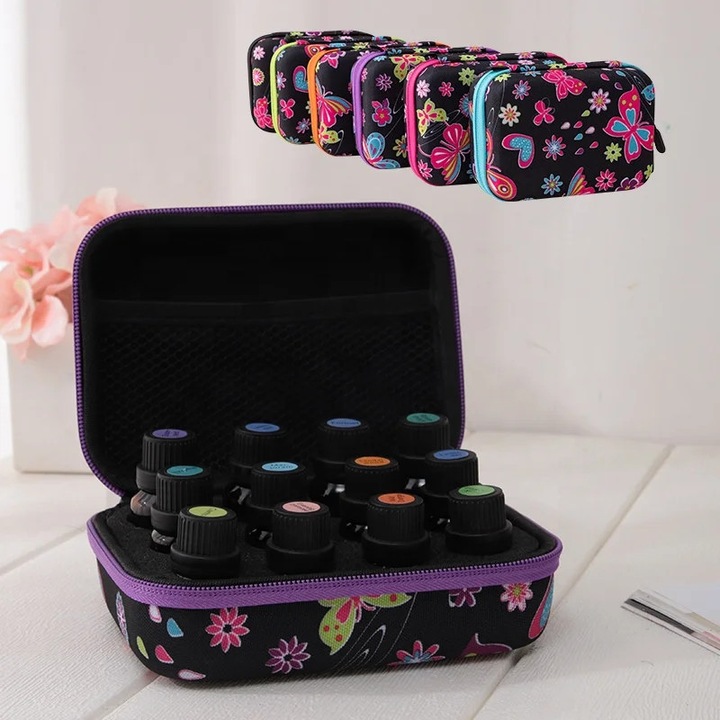 Borseta pentru 15 sticlute model fluture de 5ml / 10 ml / 15 ml