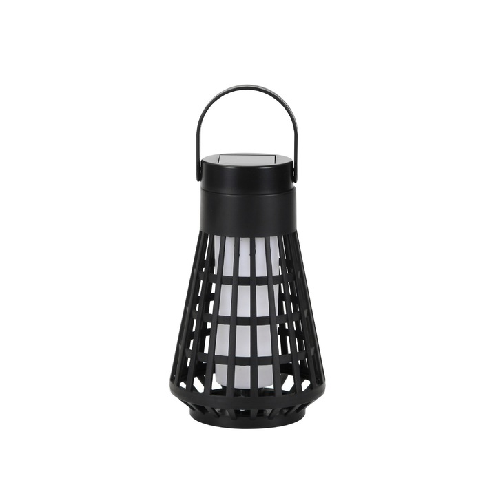 Lampa solara decorativa gradina – model felinar, lumina calda, 12cm, negru
