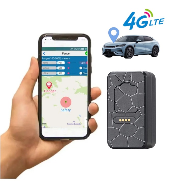 Mini GPS tracker auto, 4G, SINZO, G50, Localizare in timp real, Microfon, Ascultare de la orice distanta, Istoric traseu, Perimetru de siguranta, Magnetic, 3000 mAh, Autonomie 30 ore, standby 15 zile, rezistent la apa IP67, negru