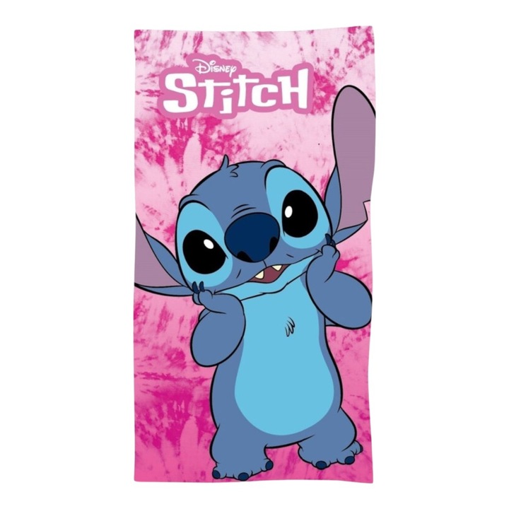 Детска кърпа за баня, 100% памук, розова, 70x140 см, Стич, Дисни