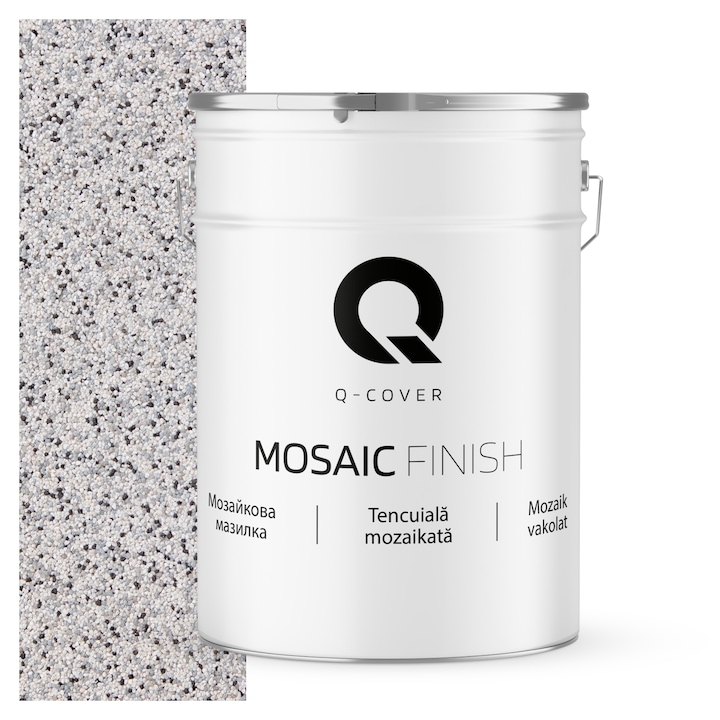 Tencuiala mozaicata, Q-Cover, Gri deschis M31, acoperire excelenta, putere mare de acoperire, rezistenta buna la intemperii, aplicare si intretinere usoara, pe baza de rasina acrilica pura, 25KG