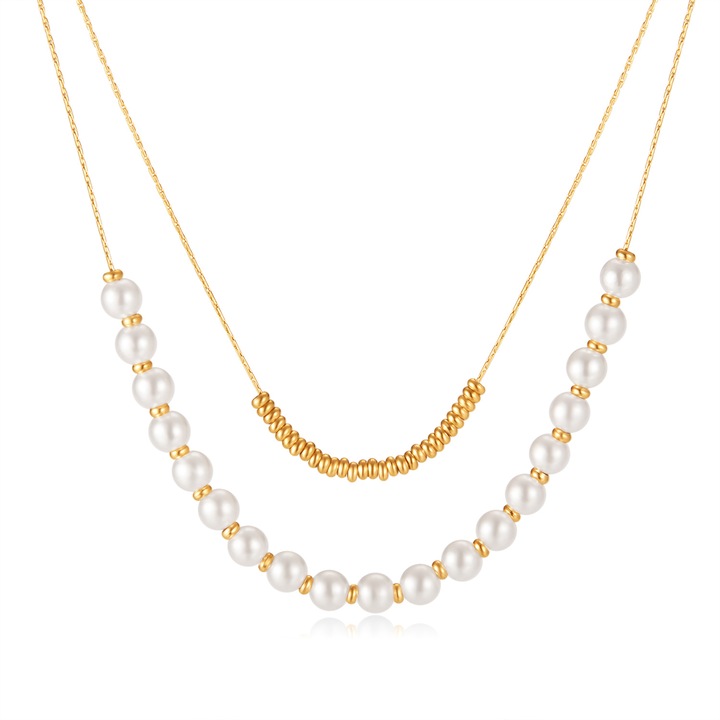 Двойно колие от неръждаема стомана с перли, BeSpecial, CLR507, 36, 5 + 6 см