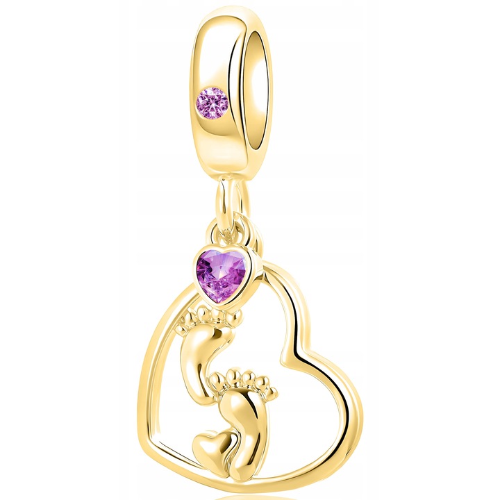 Talisman Charm, Pandantiv Bratara, Larezo, Inima Si Picioruse Pentru Copii, 26x12xfwqd5 mm, Argint 925, Acoperire Aur Greutate 2.5 g, Cutie De Bijuterii, Certificat De Calitate, Bijuterie Pentru, Auriu