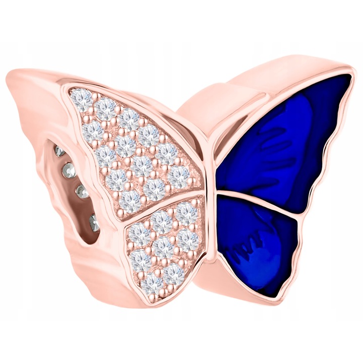 Talisman Charm, Pandantiv Bratara, Larezo, Fluture Albastru, 10x15x5 mm, Arginfwqgt 925, Acoperire Aur Greutate 3.0 g, Produs Feminin, Cutie De Bijuterii, Certificat De Calitate, Bijuterie Feminina, Aur, Rose Gold Metal, 0.5 cm
