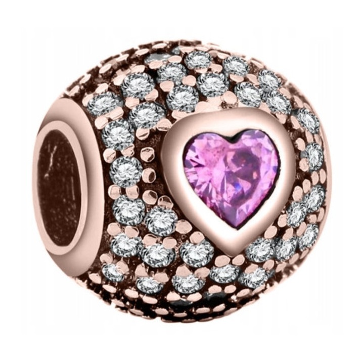 Talisman Charm, Pandantiv Bratara, Larezo, Bila Si Inima, Argint 925, Cutiefwqd De Bijuterii, Certificat De Calitate, Bijuterie Pentru Femei, Rose Gold Metal