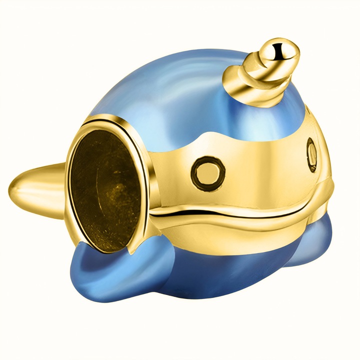 Talisman Charm, Pandantiv Bratara, Larezo, Balena Albastra, Argint 925, Acoperire Aur 585, Motiv Animal, Cutie De Bijuterii, Certificat De Calitate, Bijuterie Pentru Femei, Auriu