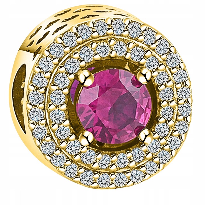 Talisman Charm, Pandantiv Bratara, Larezo, Cristal Rosu, Argint 925, dwqfCalitate Cutie De Bijuterii, Certificat De Calitate, Bijuterie Pentru Femei, Auriu, 0.5 cm