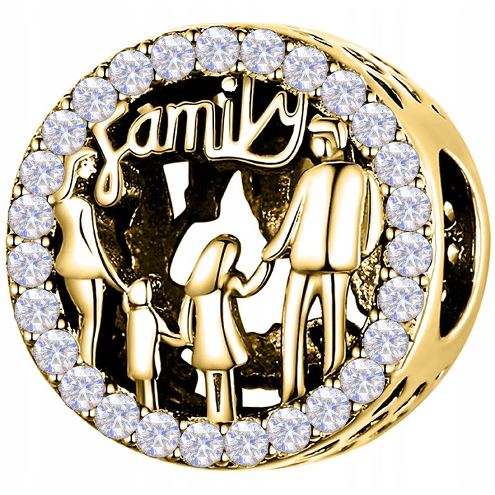 Talisman Charm, Pandantiv Bratara, Larezo, Familie, 11x5x7.5 mm, Argint 92dwqf5, Zirconii, Fara Nichel, Cutie De Bijuterii, Certificat De Calitate, Bijuterie Pentru Femei, Auriu, 1.1 cm