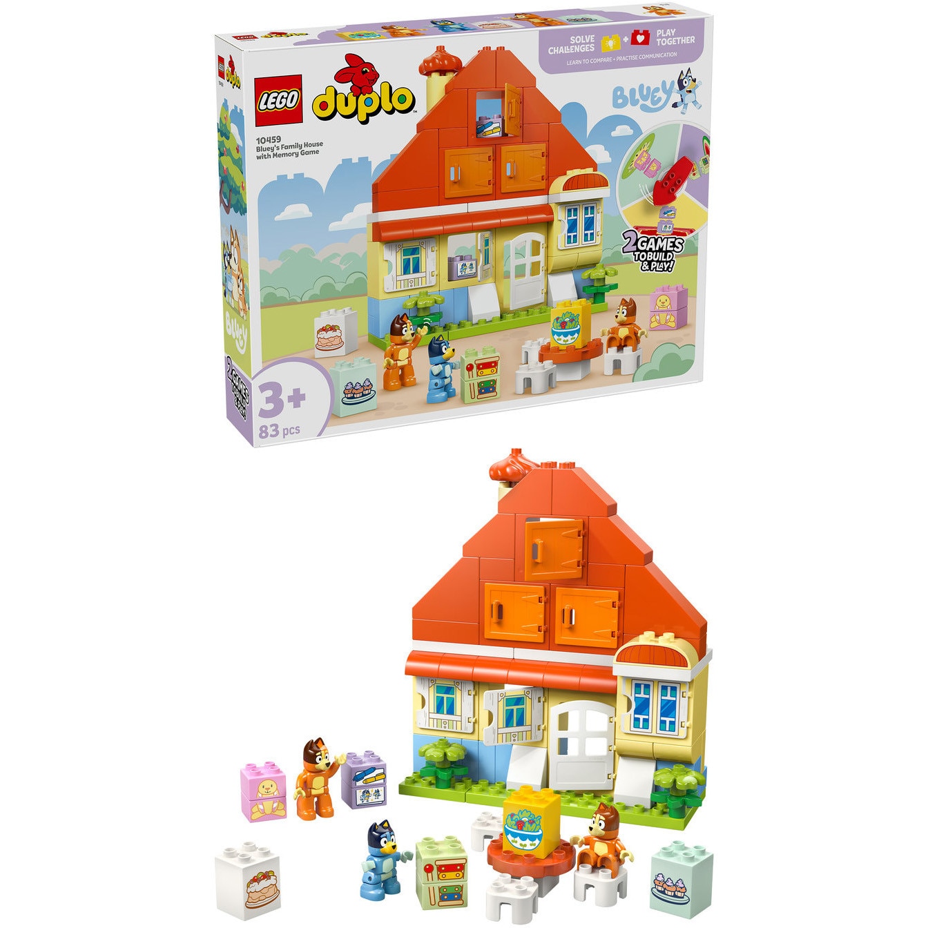 LEGO® DUPLO Bluey - Casa de familie a lui Blue cu un joc de memorie 10459, 83 piese