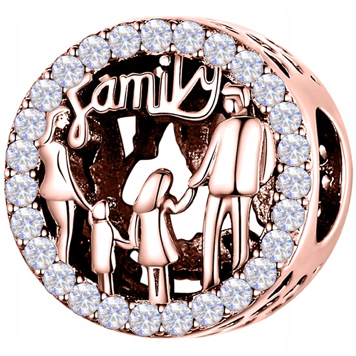 Talisman Charm, Pandantiv Bratara, Larezo, Familie, 11x5x7.5 mm, Argint 92dwqf5, Zirconii, Fara Nichel, Cutie De Bijuterii, Certificat De Calitate, Bijuterie Pentru Femei, Rose Gold Metal, 1.1 cm