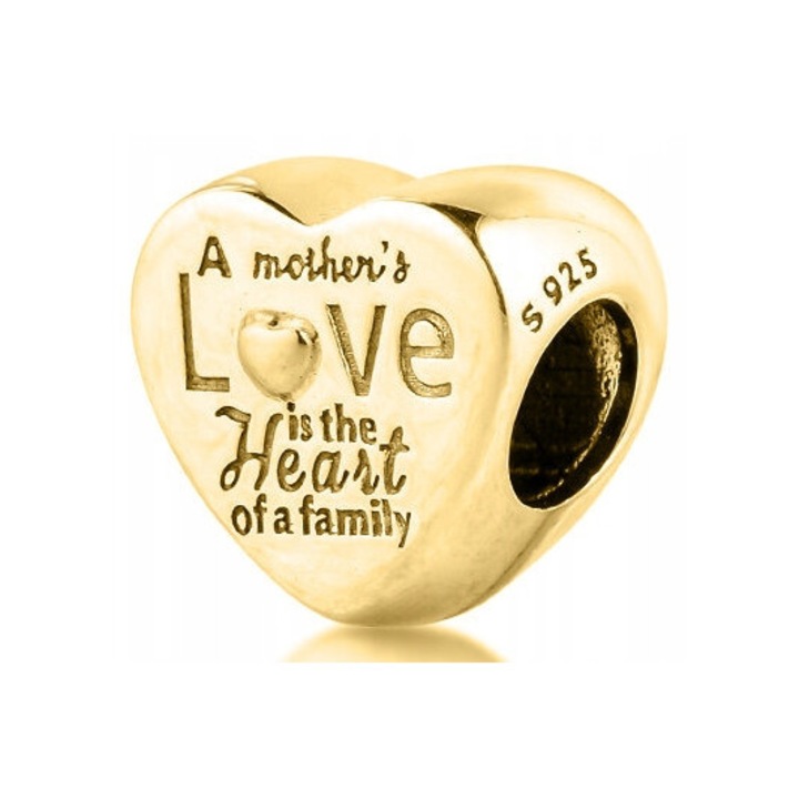 Talisman Charm, Pandantiv Bratara, Larezo, Inima De Dragoste, 10x11x7 mm, Argint 925, Acoperire Aur 585, Antialergic, Cutie De Bijuterii, Certificat De Calitate, Bijuterie Pentru Femei, Auriu