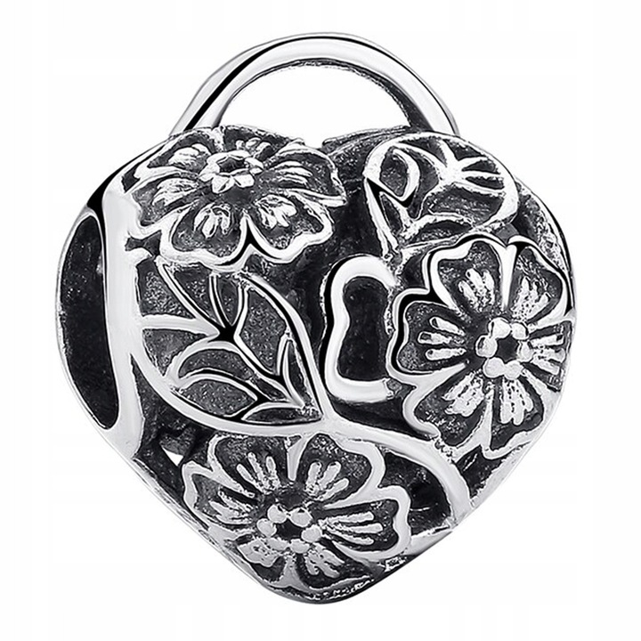 Talizmán medál, Larezo, szív virágokkal, 925-ös ródiummal bevont ezüstből, hipoallergén, virágmintás, ezüst