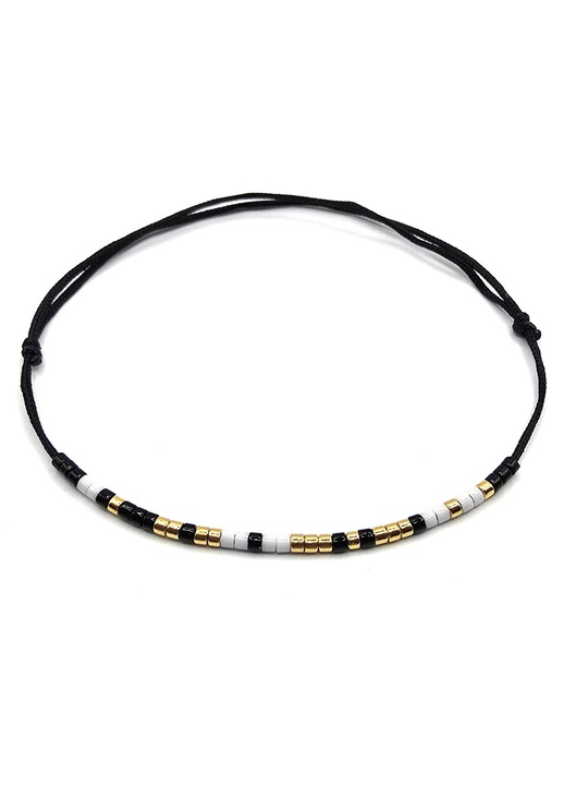 Bratara cod Morse, mesaj "Te iubesc", Lexy's Boutique, dama, marime ajustabila, margele Miyuki colorate si placate cu aur 24k, negru/alb
