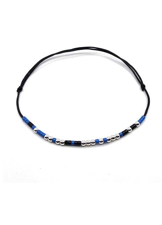 Bratara cod Morse, mesaj "Te iubesc", Lexy's Boutique, barbat, ajustabila, margele Miyuki colorate si margele din Argint 925, Negru/Albastru, Reglabila