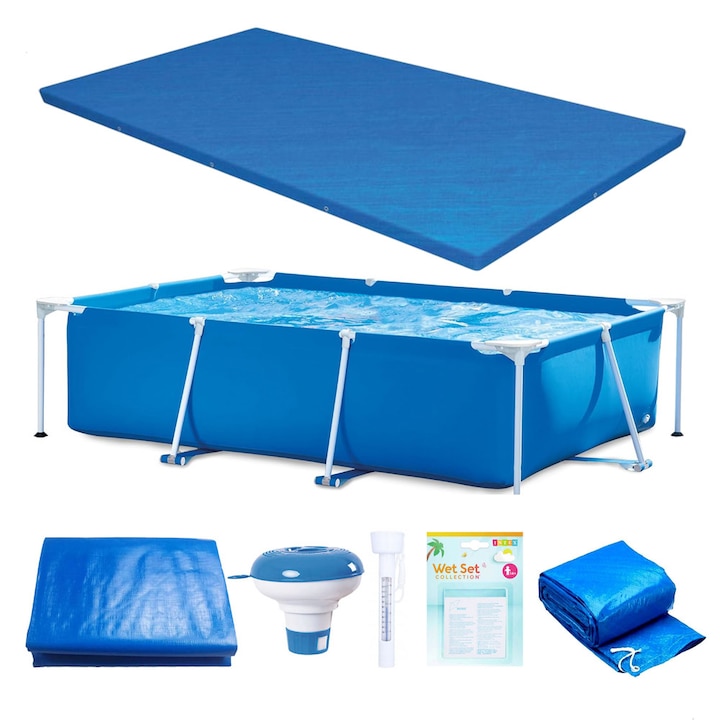 Piscina Cadru Metalic, 3500 litri, Rectangulara, 300 x 200 x 75 cm, Accesorii Incluse, Albastru