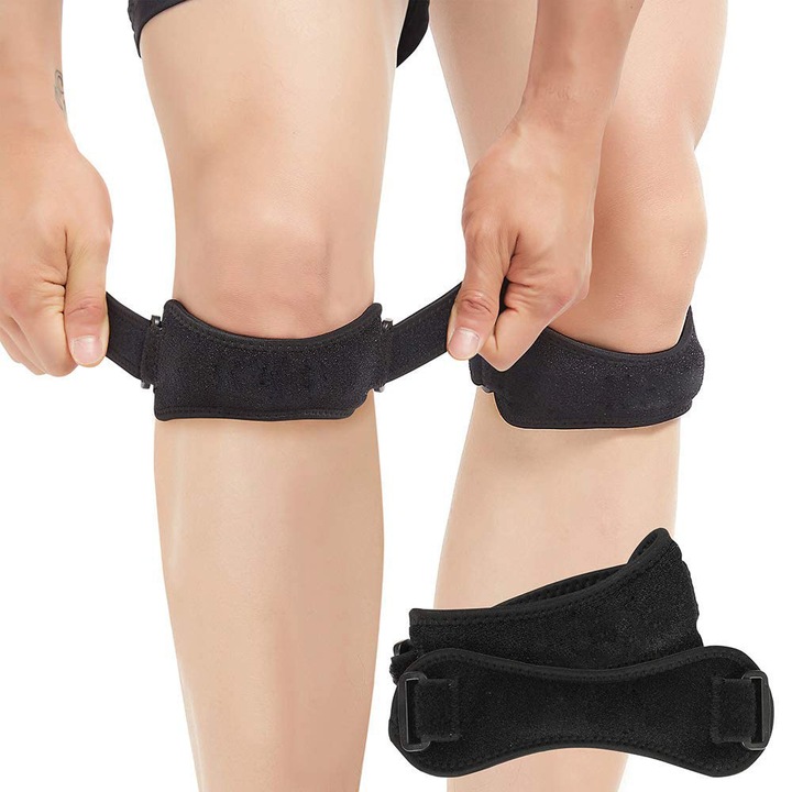 Set 2 suport protectie tendon rotulian, sprijina rotula in timpul exercitiilor fizice, alergare, baschet, fitness, ajustabila, negru