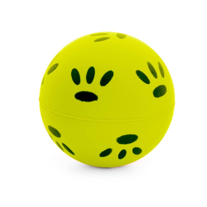 Jucarie Caini Minge Cauciuc Moale (4.7 cm) JK - Galbena cu Labute, Rezistenta, pentru Caini Mici