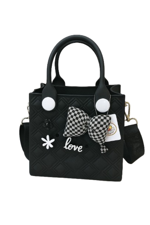 Multifunkcionális bevásárlótáska, elasztomer polimer, vízálló, perforált kialakítás, 21x10x18, 5cm, fekete