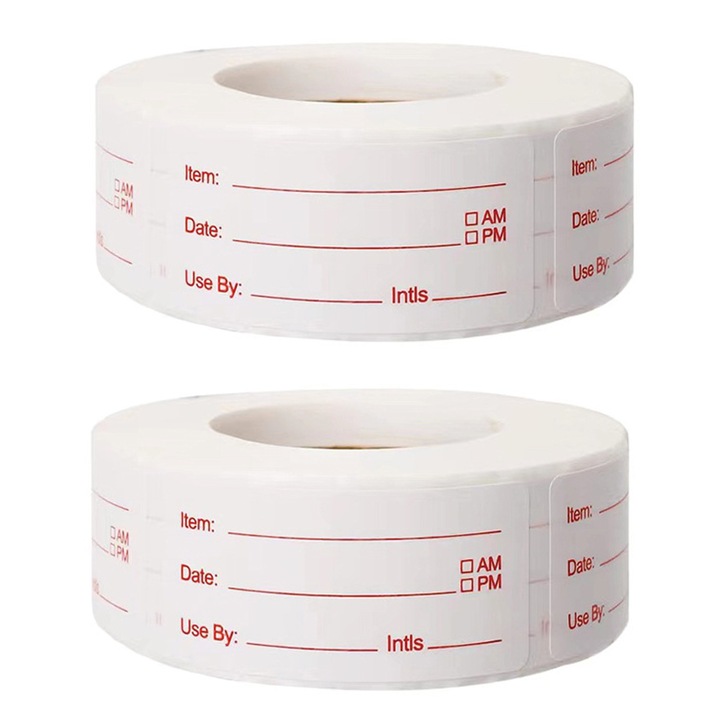 Set 2 rola etichete autoadezive, Axroad Mall, 500 etichete / rola, Inscriptibil si repozitionabil, Rezistent la apa si ulei, Reutilizabile, Usor de aplicat, pentru alimente, borcane de condimente, borcane de condimente, PVC, 5*2.5cm, Rosu