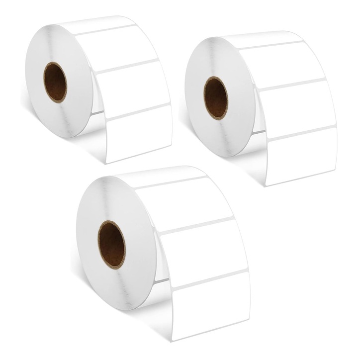 Set 3 rola etichete autoadezive termice, Axroad Mall, 1000 etichete / rola, Adezivitate puternica, Imprimare clara, Fara decolorare, Rezistent la apa si ulei, Pentru sortare acasa, organizare birou, afisaj afaceri, Hartie termosintetica, 50*40mm, Alb