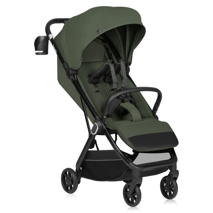 Детска количка Lionelo Bess, За деца от 6 месеца до 6 години, 22 кг, Сгъване с една ръка, Регулируема облегалка, XXL, 5-точков колан, Спирачка click&ride, Повърхност 83 см, Зелен