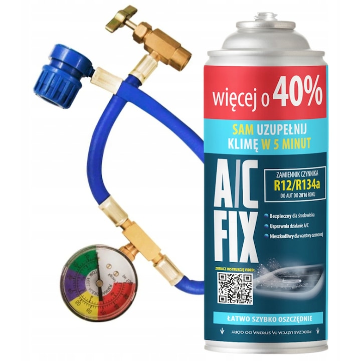 Set A/C FIX – agent frigorific auto R134a/R12 + furtun cu manometru, 235g, flacon mare +40%