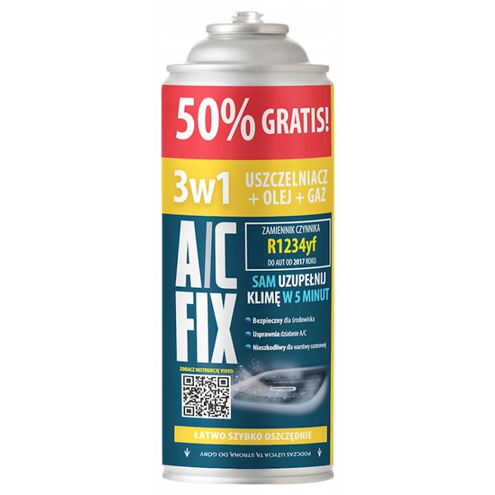 Agent frigorific A/C FIX 3 in 1 – R1234yf, 235g (echiv. 626g), pentru autovehicule fabricate dupa 2017