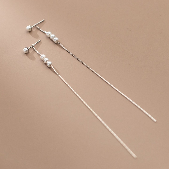 Cercei din Argint 925 Perliere Argintii cu Perlute Delicate, Design Lungi si Eleganti, Bijuterie Fina pentru Cadou, Aniversare, Tinute Casual sau Ocazii Speciale, A296