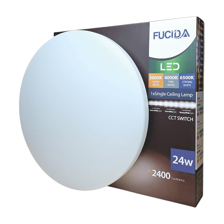 Plafoniera LED Fucida DOMUS 24W CCT, 2400lm, Alb Mat, 35cm