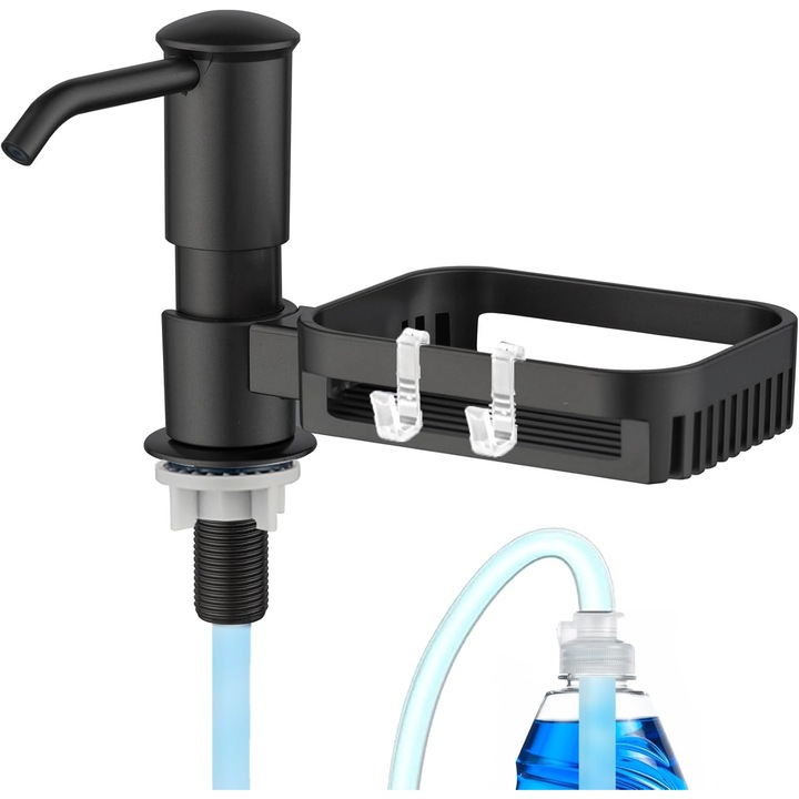 Dozator Incorporabil detergent, cu suport burete vase si accesorii, negru