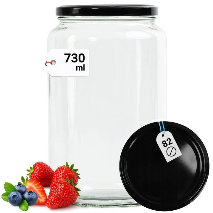 Borcan Sticla 730 ml, La Home by Chris, Capac Metalic Negru FI82, Transparent, Reutilizabil