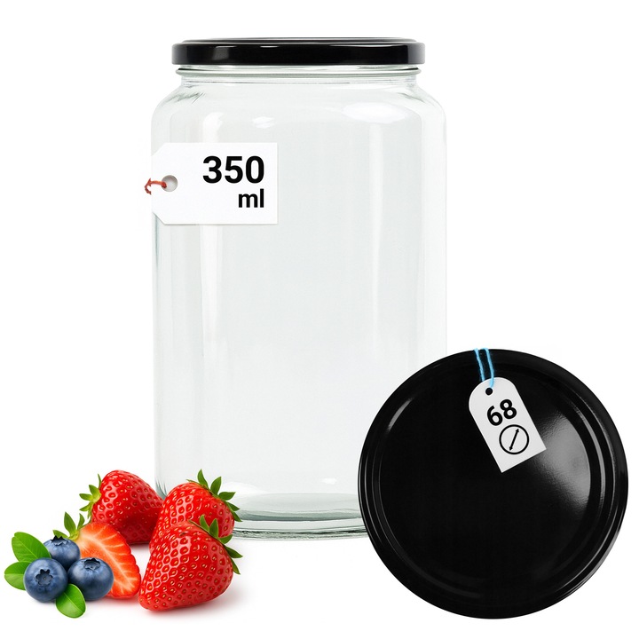 Borcan Sticla 350 Ml Cu Capac Metalic Fi68 – Pentru Conserve, Dulceata, Compot, Reutilizabil