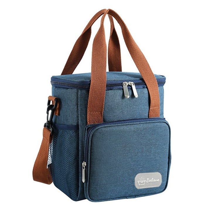 Изолирана чанта за храна/напитки, 25x22x15 см, хладилна чанта за къмпинг, PEVA, водоустойчива, XTO, синя