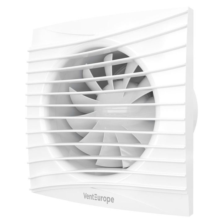 VentEurope FANCY125BD fürdőszobai ventilátor, 125 mm átmérő, 180 m3/h áramlási sebesség, visszacsapó szelep, IP24, csendes, gazdaságos, fehér